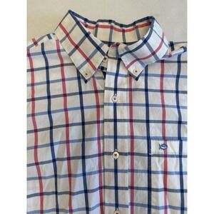 Southern Tide Shirt Mens Medium M Red White Blue Plaid Button Down Long Sleeve